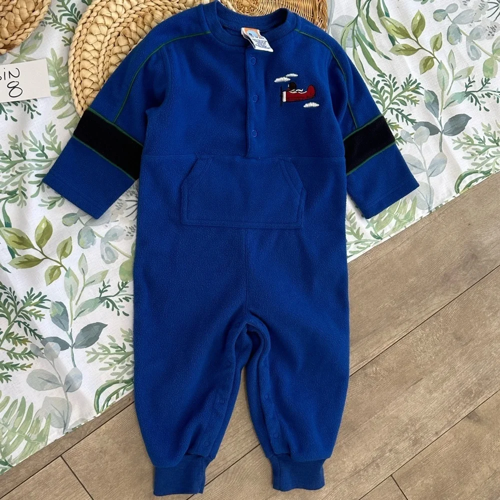 Vintage Y2K Gymboree Airplane Embroidered Coveralls Jumpsuit Cozy 12-18M Boy